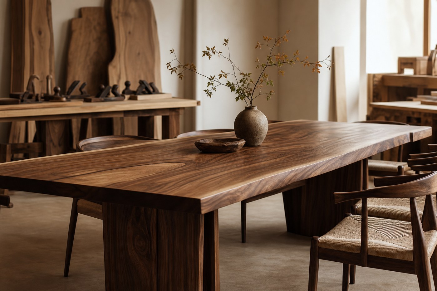 El yapımı ceviz yemek masası — Walnut Works atölyesi